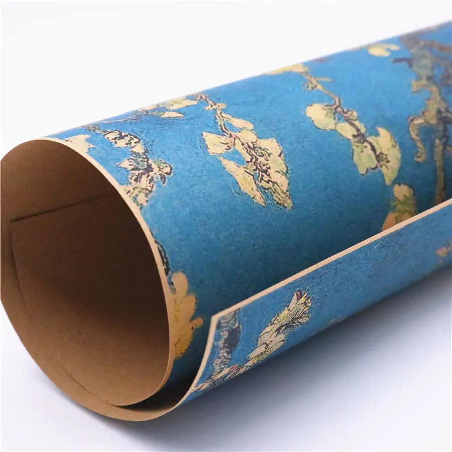 Ветви с цветущим миндалем знаменитая картина Ван Гога ретро постер из крафт-бумаги на стену наклейка 42x30 см.