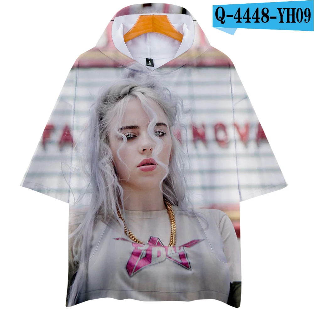Billie Eilish 3D футболки с капюшоном, женские/мужские модные летние футболки с коротким рукавом,, Повседневная Уличная футболка - Цвет: 3D