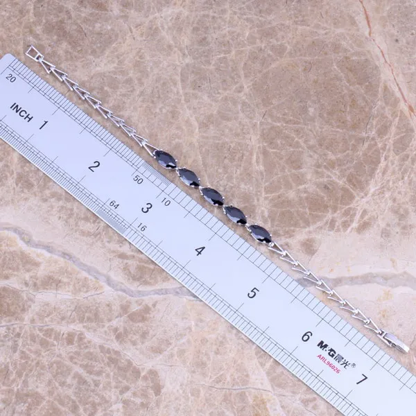 Модный черный кубический цирконий посеребренный браслет-цепочка 7 дюймов S0335 |