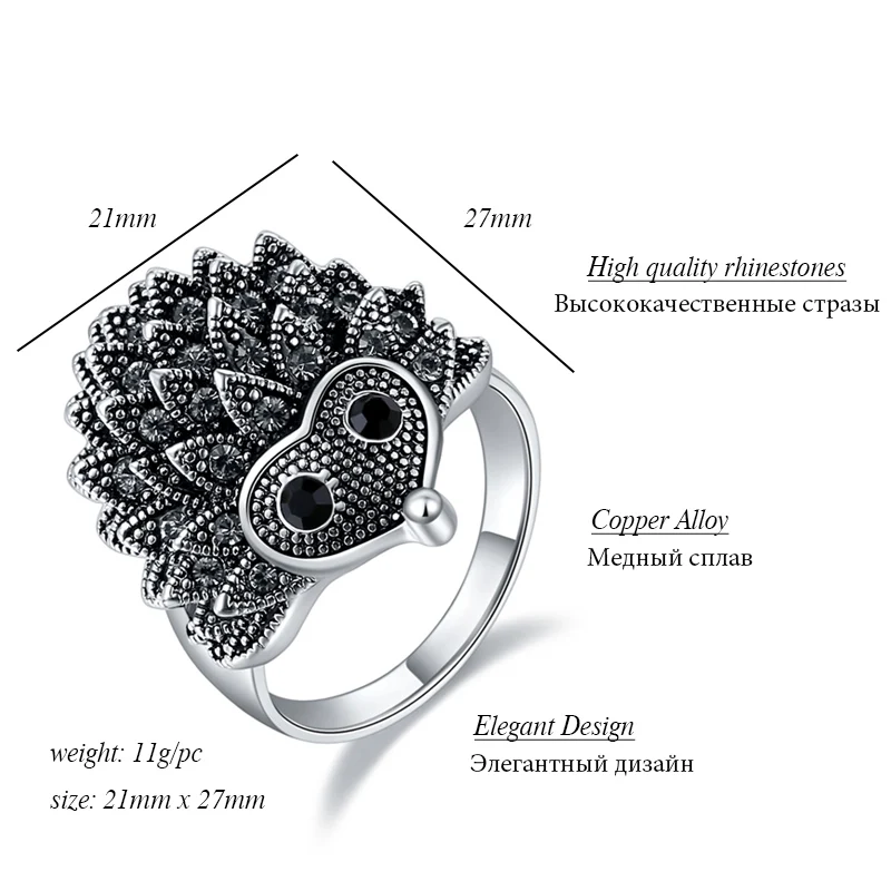 Ajojewel Размеры 7-9 новинка Винтаж Heterothermic животных кольцо в виде черных глаз с серыми