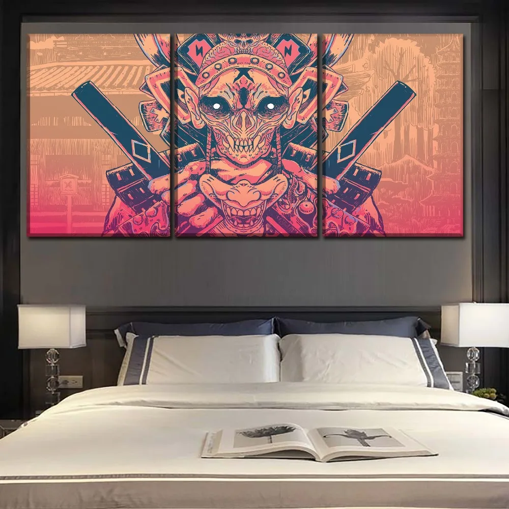 Плакат на холсте для современной гостиной Декор рамка 3 шт. маска картины самурая