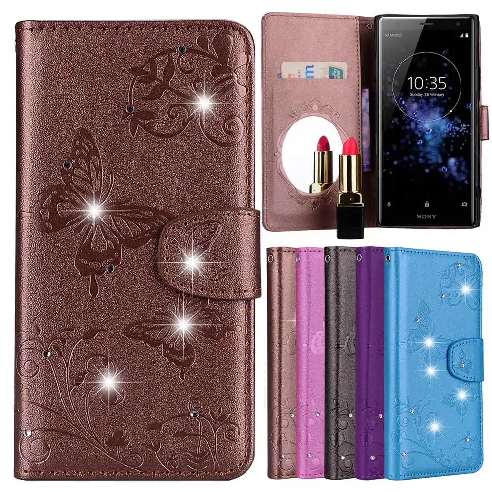 Bling Зеркало чехол для sony Xperia XZ1 XZ2 кожа флип Внутренняя ТПУ Кошелек Сумки чехлы