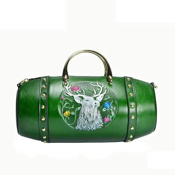 Green Женские сумки из натуральной кожи для женщин новые роскошные сумки женские сумки дизайнерские тисненые цветы художественные женские сумки - Цвет: Green
