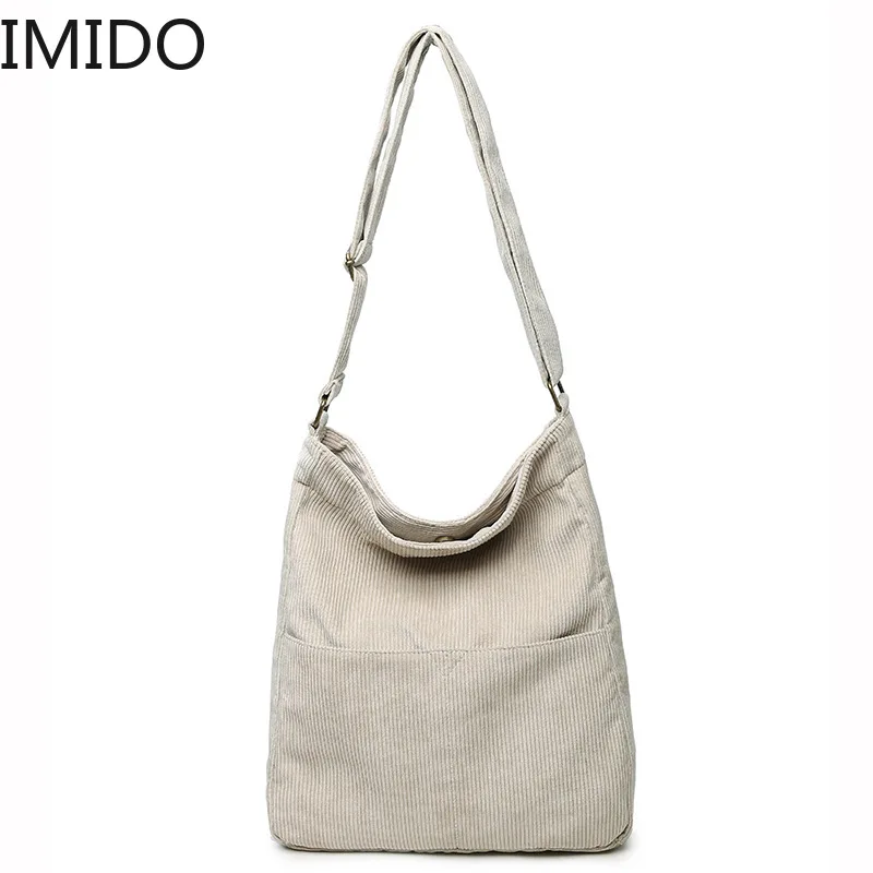 Женская Полосатая Вельветовая сумка на плечо большая вместительность простые