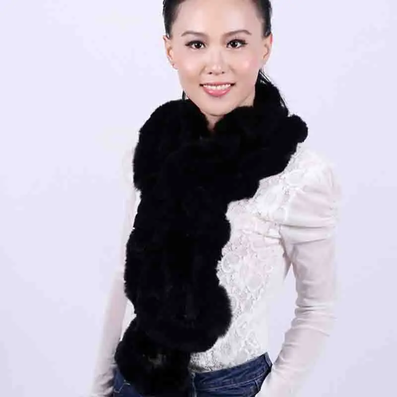 Real Fur Scarf For Women Winter Flounced Design Genuine Rex Rabbit Scarve Elegant Female Fashion Russia Warm |