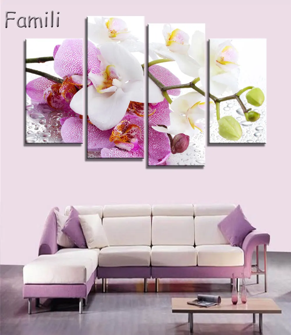 

4pcs Print poster canvas Wall Art pink orchids Decoration art oil painting Modular pictures on the wall sitting room(no frame)