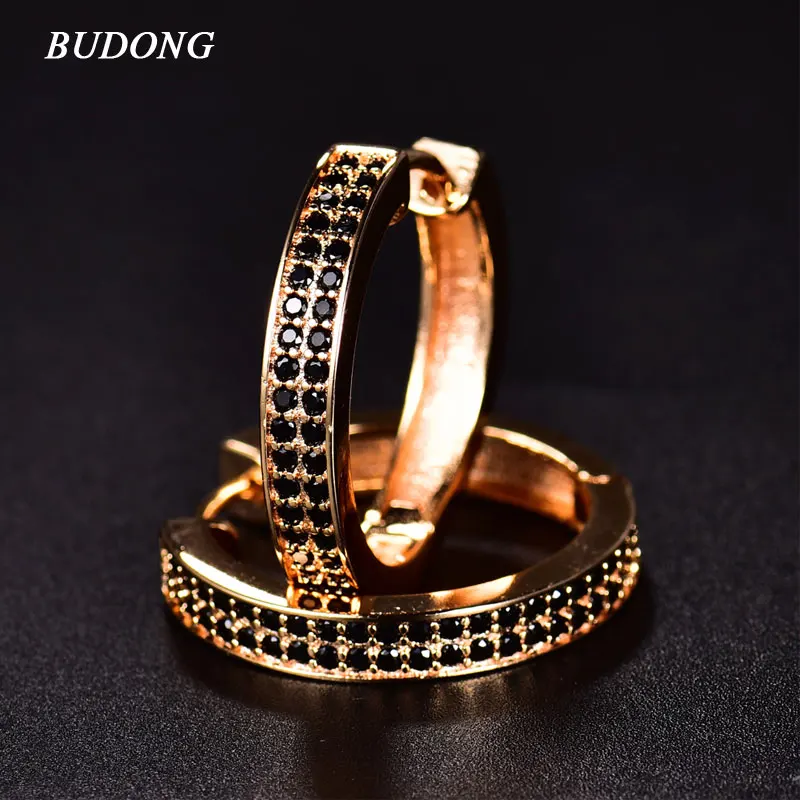 Женские классические серьги-кольца BUDONG черные серьги с кристаллами из фианита