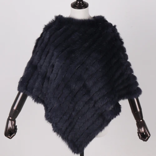 dark blue Женское пончо из натурального натурального кроличьего меха, женский меховой шарф из пашмины, Женский пуловер для вечеринки, хорошее качество, шарф из кроличьего меха - Цвет: dark blue
