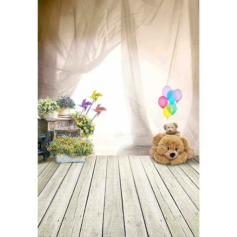 

5x7ft Sunshine Drape Bear Green Plants Washable One Piece No Wrinkle Banner Photo Studio Background Backdrop Polyester Fabric