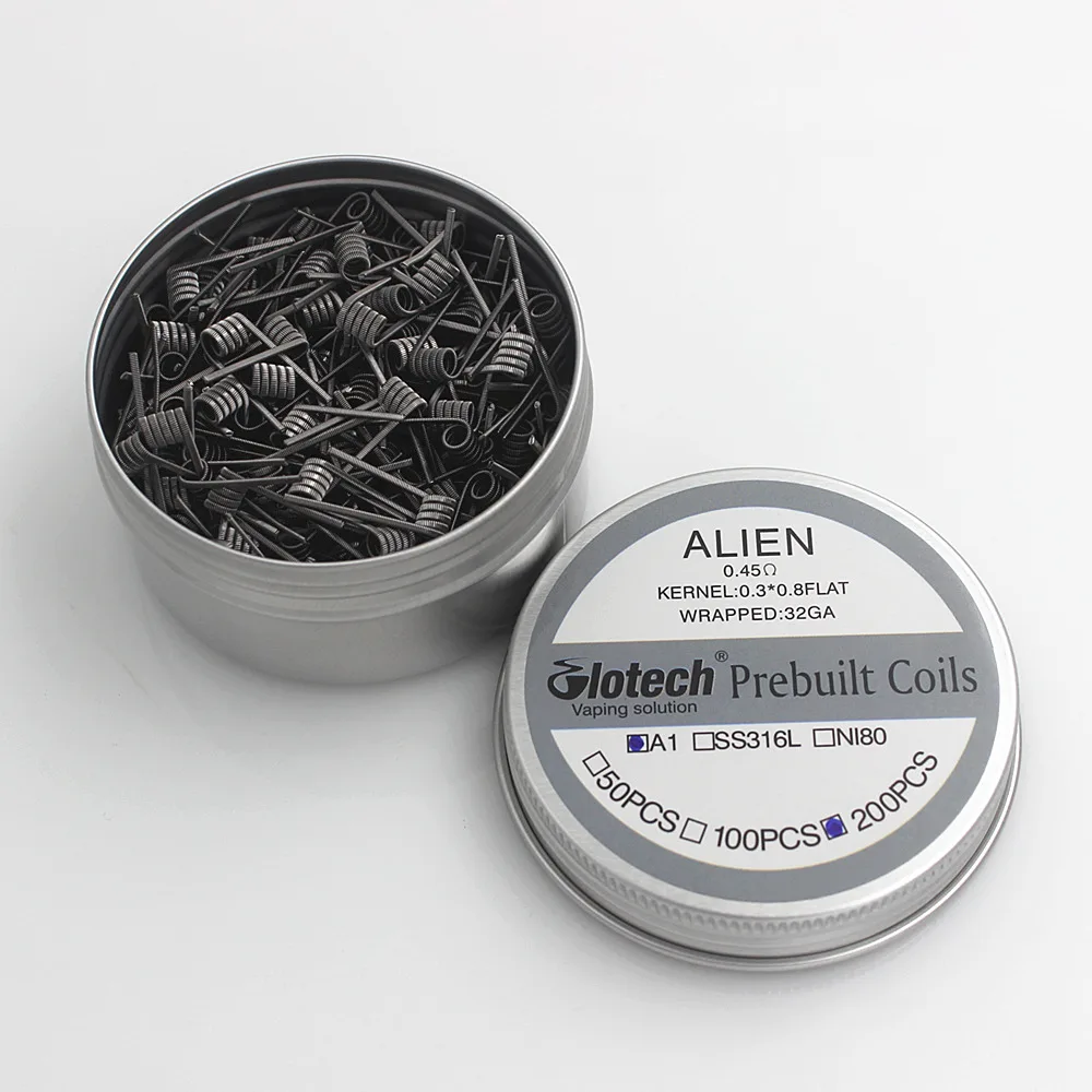 Фото Glotech 200 шт./лот Alien Clapton A1 SS316L Ni80 готовые катушки для DIY Vape RDA RBA 3 материала №3