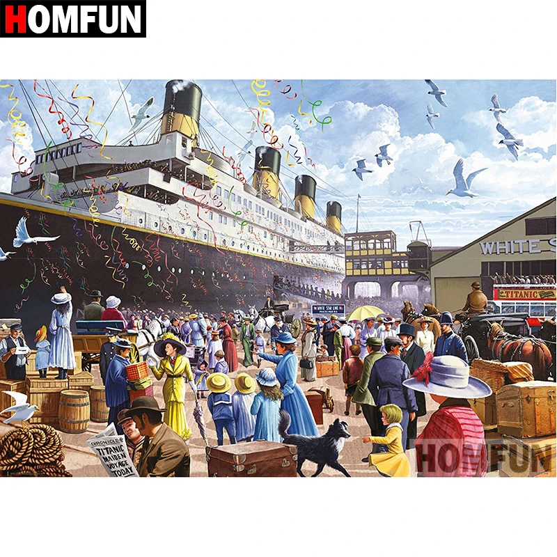 

Алмазная 5D картина HOMFUN «сделай сам», полноразмерная/круглая вышивка «Пароход», вышивка крестиком, подарок для домашнего декора, подарок, ...