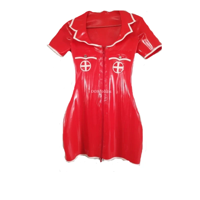 100% резиновое платье из латекса красная и белая юбка для косплея с молнией размер