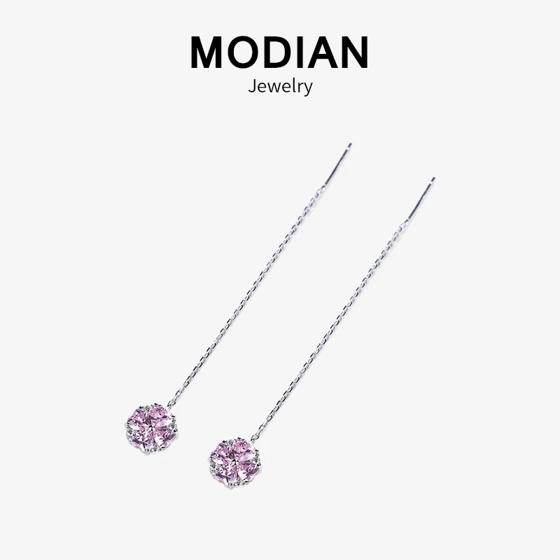 Modian New Arrival Fashion 925 Sterling Silver Four Leaf Clover Crystal Long Tassel Circle Drop Earrings For Women Fine Jewelry | Украшения