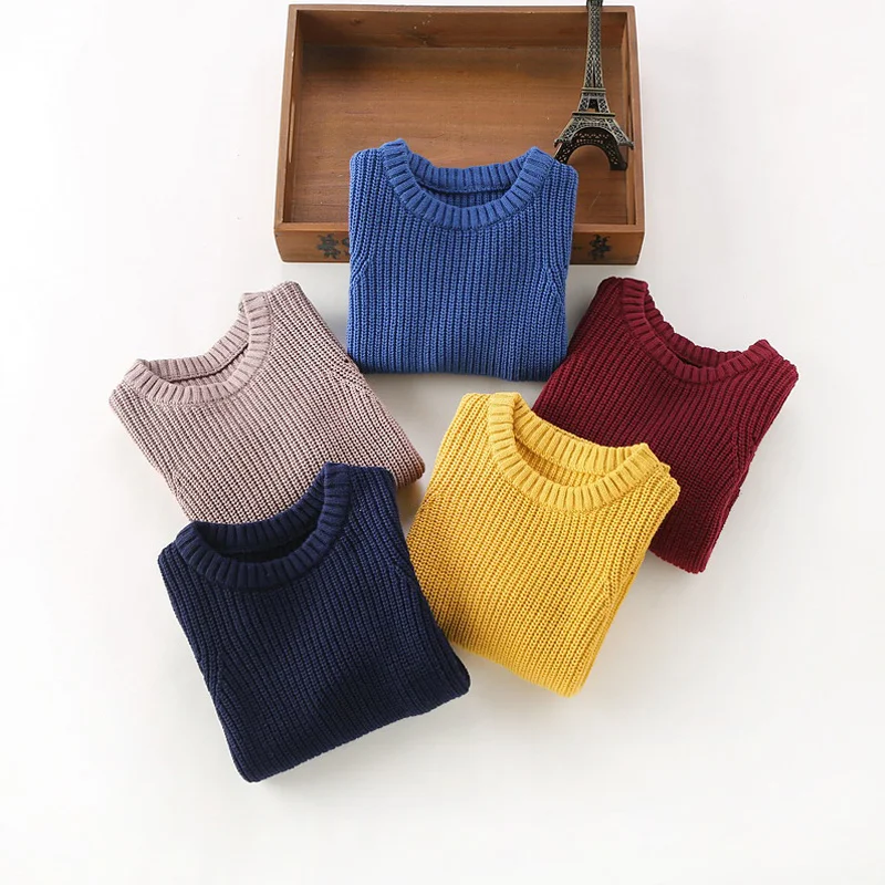 Классический однотонный свитер для мальчиков Хлопковый вязаный детский с