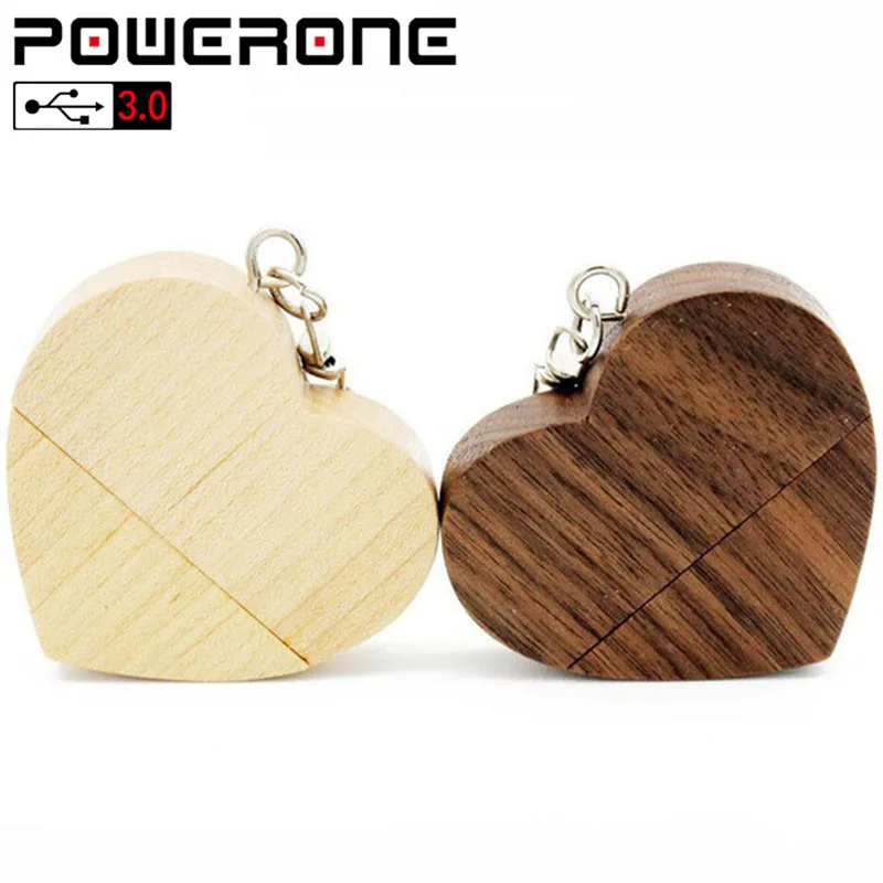 POWERONE USB 3 0 деревянный Сердечко с цепочкой флэш накопитель 4 ГБ 8 16 32 64 Бесплатный