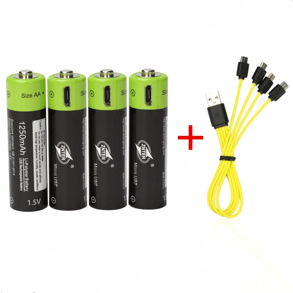 ZNTER 1 5 V 1250mah AA Аккумуляторная батарея USB перезаряжаемая литий полимерная Быстрая