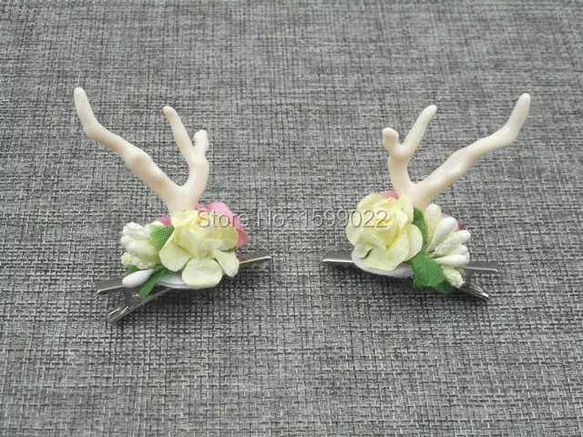 

2pcs/set Handmade Cute Deer Antler Hair Clips Flower Horn Headpiece Farm Animal Birthday Party Supplies Photo Shoot Accessories