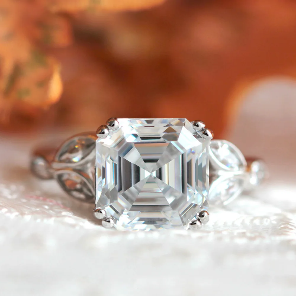 

Asscher Cut 14k White Gold 3ctw DF Engagement Wedding Lab Grown Moissanite Diamond Halo Ring Test Positive Lab Grown Diamond