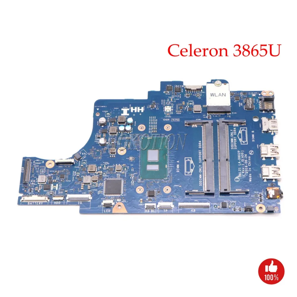 NOKOTION BAL21 LA D802P материнская плата для ноутбука DELL Inspiron 15 5567 с Celeron 3865U DDR4|Материнские