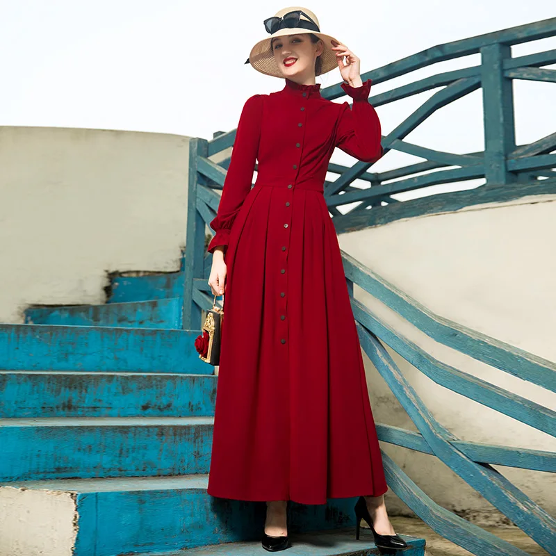Платье-Тренч на кнопках женское Красное длинное платье длиной до щиколотки DZ2033