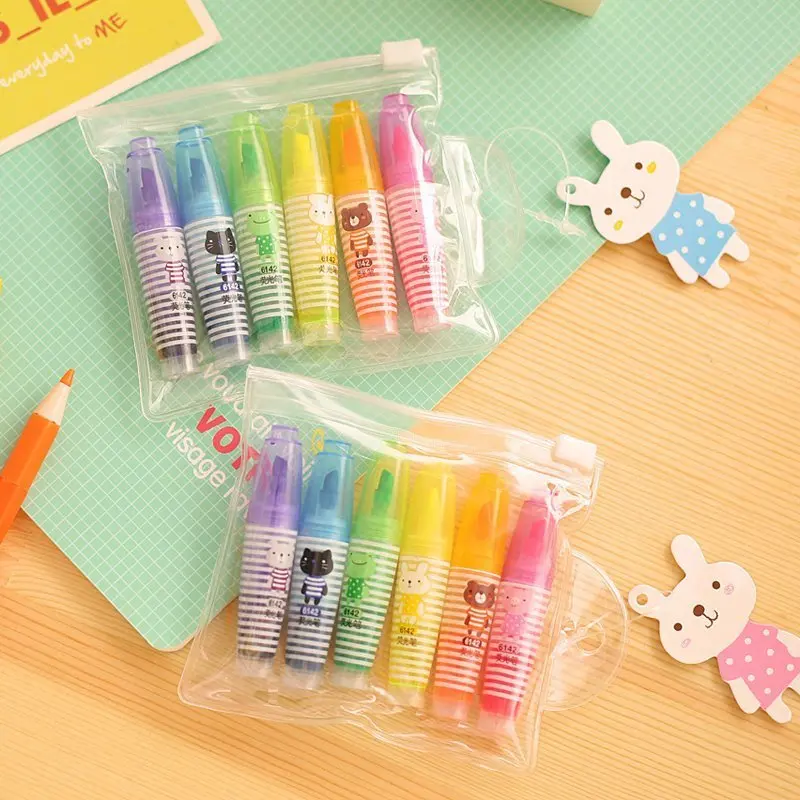 

6 pcs/set Creative colorful fluorescent pen highlighters set Student mini marker pen Kawaii Stationery Office School supplies
