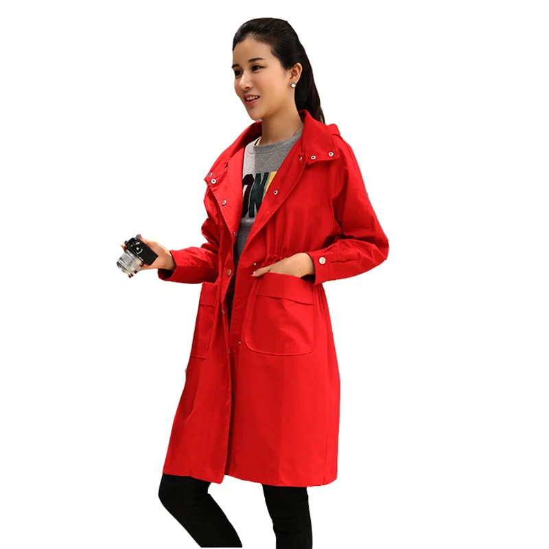 

2020 autumn women's raincoat with a hood single-breasted waterproof raincoat business outerwear free windbreaker lace-up women