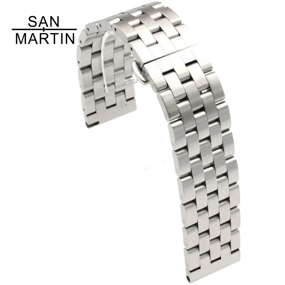 Сан-Мартин Нержавеющая сталь ремешок для часов Ремешок черное кольцо Пряжка 20 мм