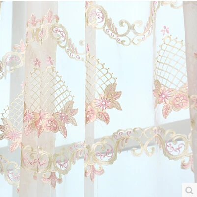 Высококачественные белые с розовой вышивкой тюлевые шторы для гостиной