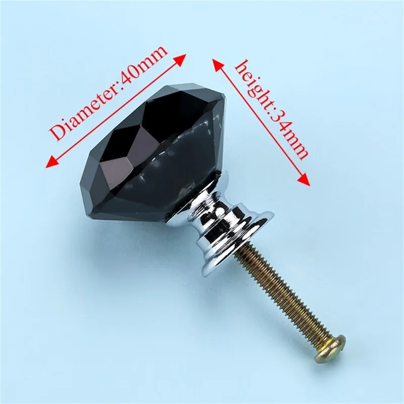 40mm Black NAIERDI 40 мм кристалл стеклянные ручки Diamond форма дизайн Шкаф ящика тянуть кухня двери шкафа ручки Аппаратные средства - Цвет: 40mm Black