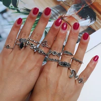 12pcsset fashion leaf elephant ring set exquisite flower circle vintage silver rings bohemia style chain shape rings for women
