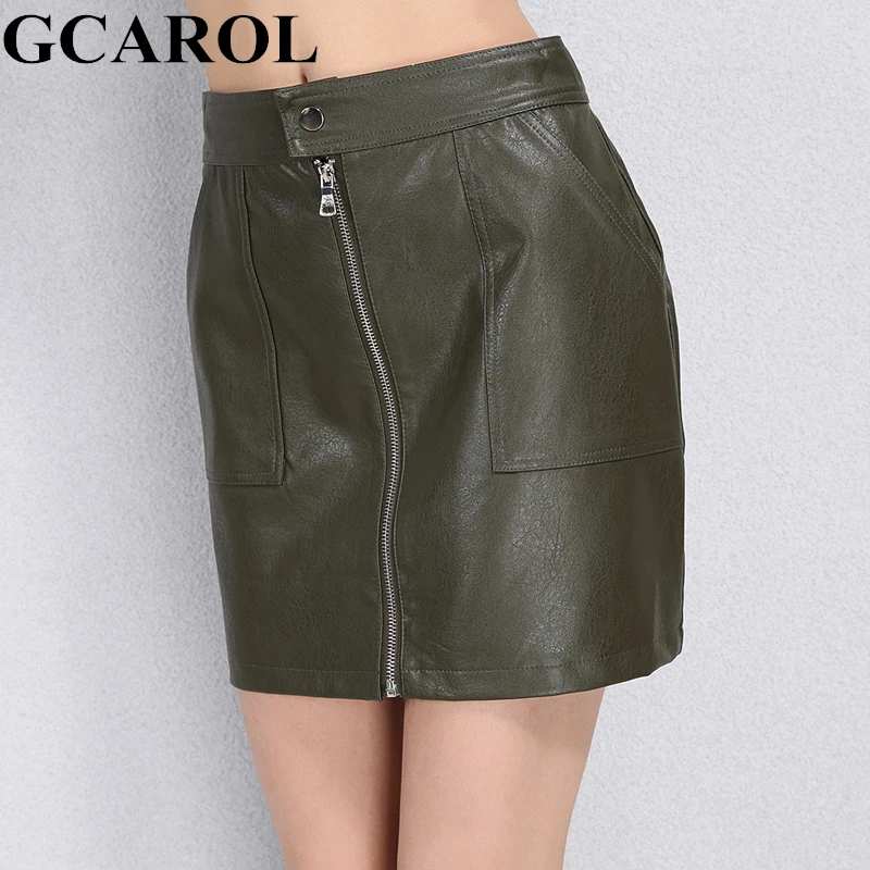 Женская мини юбка из искусственной кожи GCAROL элегантная многослойная на молнии с