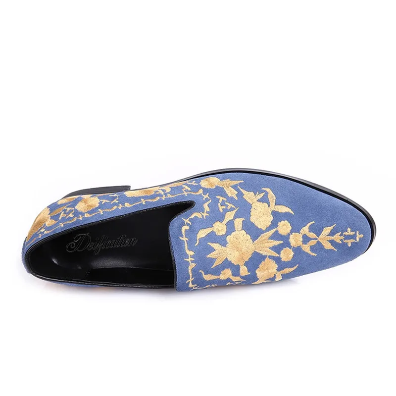 

Deification Luxury Floral Embroidered Platform Shoes Slip on Creeping Mens Shoes Casual Slip-On Cow Suede Men Loafers Mocasines