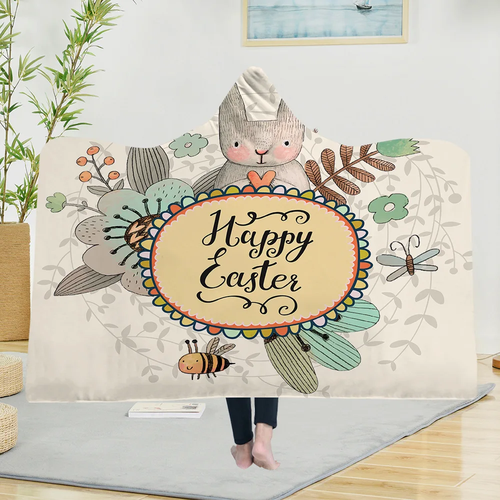 Blanket Hooded Coat Magic Hat Home School Travel Thick Double-layer Plush 3d Digital Printing Anime Rabbit Series | Дом и сад