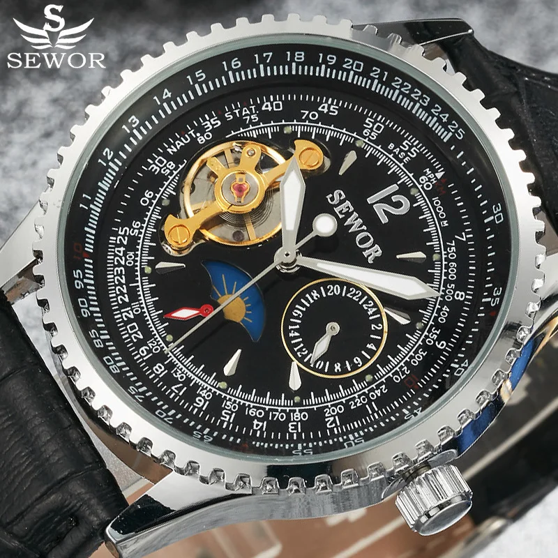 Tourbillon автоматические механические часы для мужчин SEWOR Топ Бренд роскошные