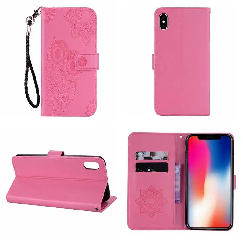 Кожаный чехол бумажник для Iphone XR XS MAX Galaxy Note 9 (J4 J6 A6 плюс) 2018 сова цветок кружева