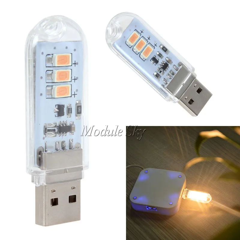 1 шт. 5 в USB 3 светодиода SMD белый/теплый свет s лампа для кемпинга светильник льник