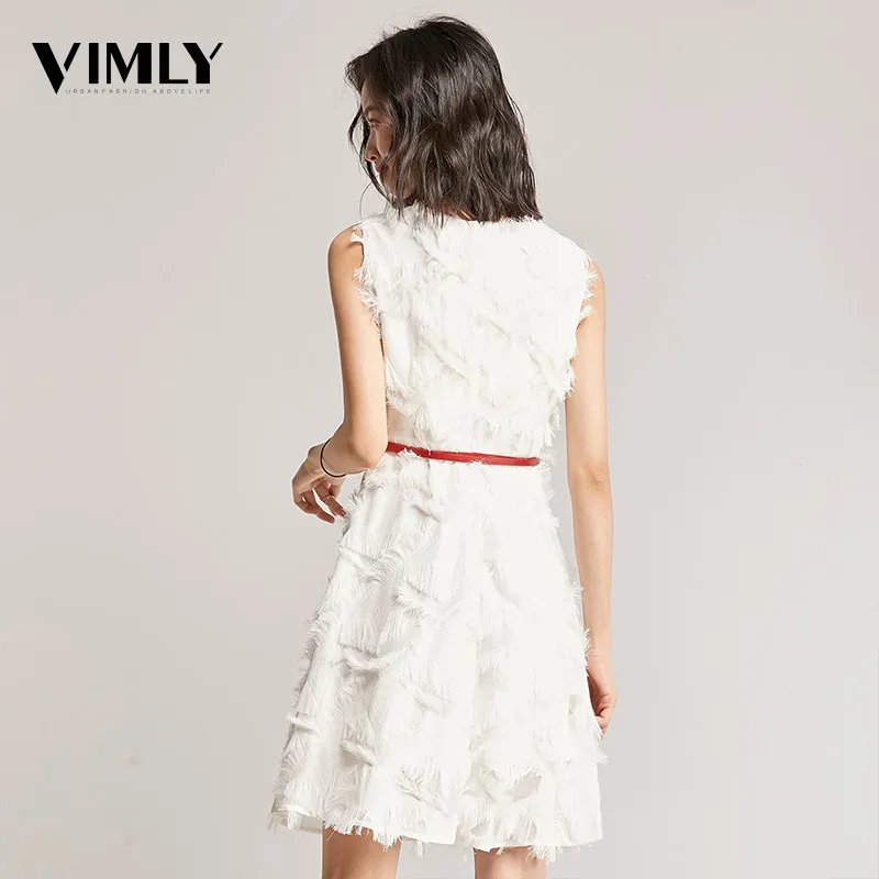 Vimly летнее подиумное платье трапециевидной формы с перьями Vestido элегантное