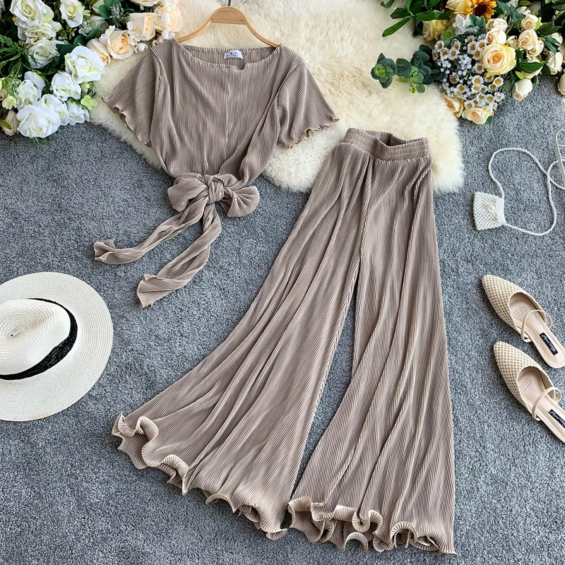 Женский комплект из 2 предметов ALPHALMODA блузка с бантом + расклешенные брюки