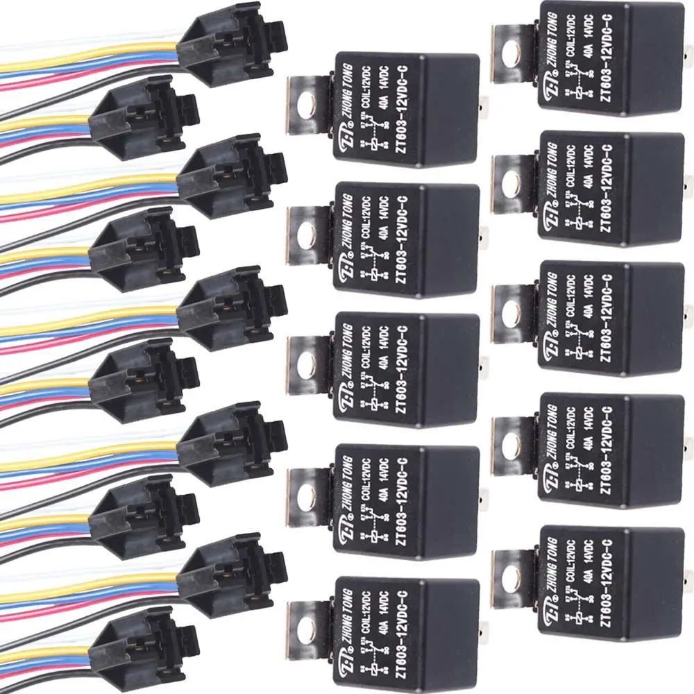 EE поддержка 10 шт. черный железный задний автомобиль DC 12V 40A AMP SPDT реле 5Pin и 5 провода