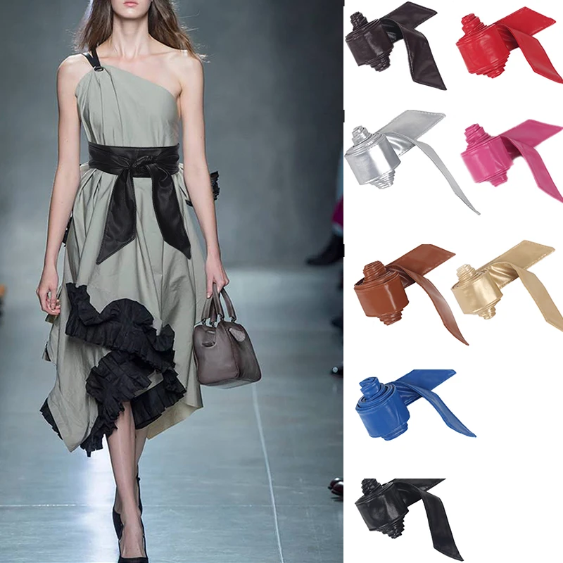 Новый дизайнерский подиумный сверхдлинный Женский мягкий пояс с бантом широкий