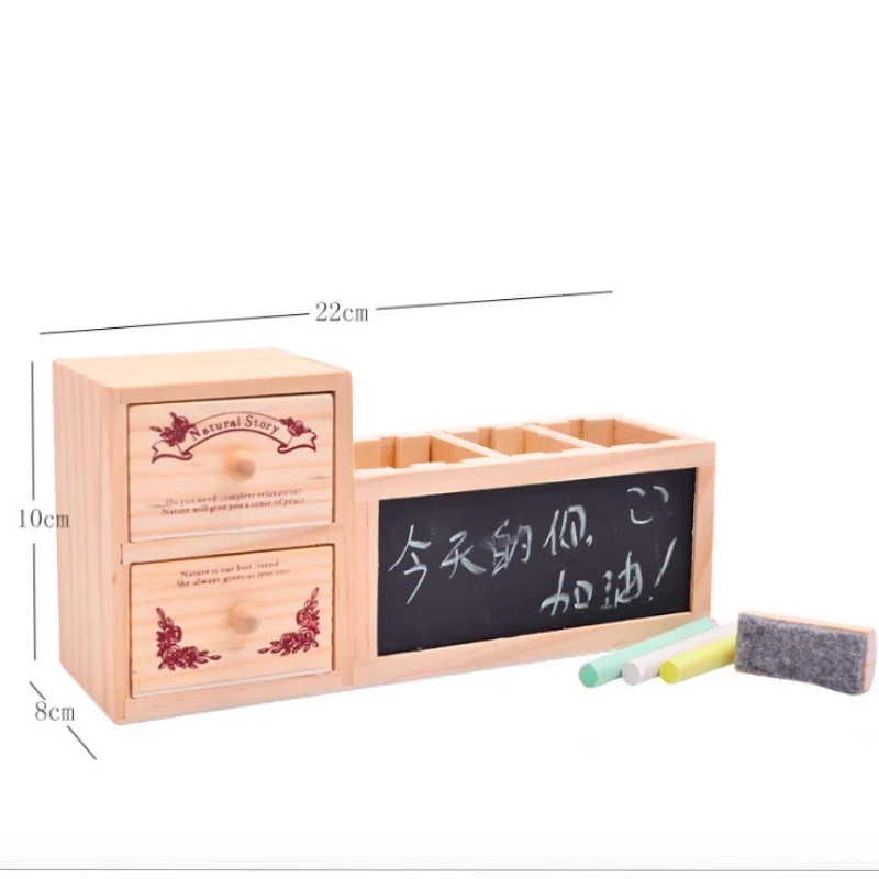 wooden pen holder Деревянный креативный двойной ящик с доской, ручка-держатель для офиса, дома, рабочего стола с доской для сообщений, коробка для хранения, Органайзер - Цвет: wooden pen holder