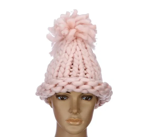 light pink Новая зимняя коллекция года,, женские теплые шапки с грубым ворсом, модные шерстяные шапки в стиле Джокера чистого цвета - Цвет: light pink