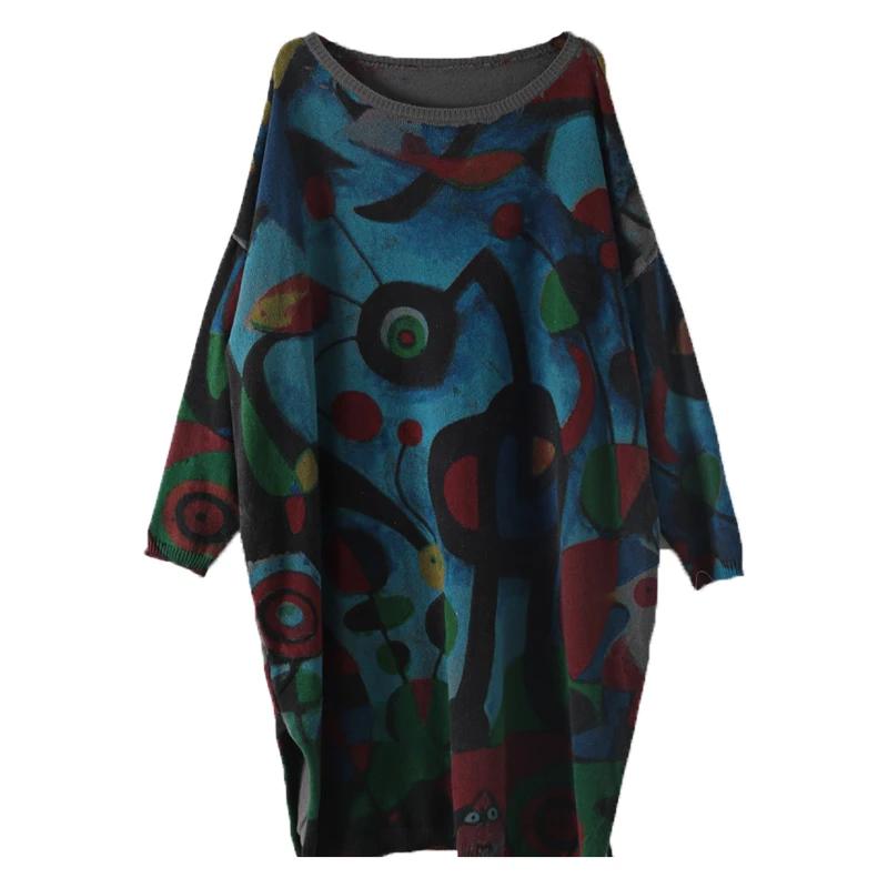 Johnature Women Vintage Pullover Sweater Print Floral 2021 Spring New Clothes Bat Sleeve O-Neck | Женская одежда