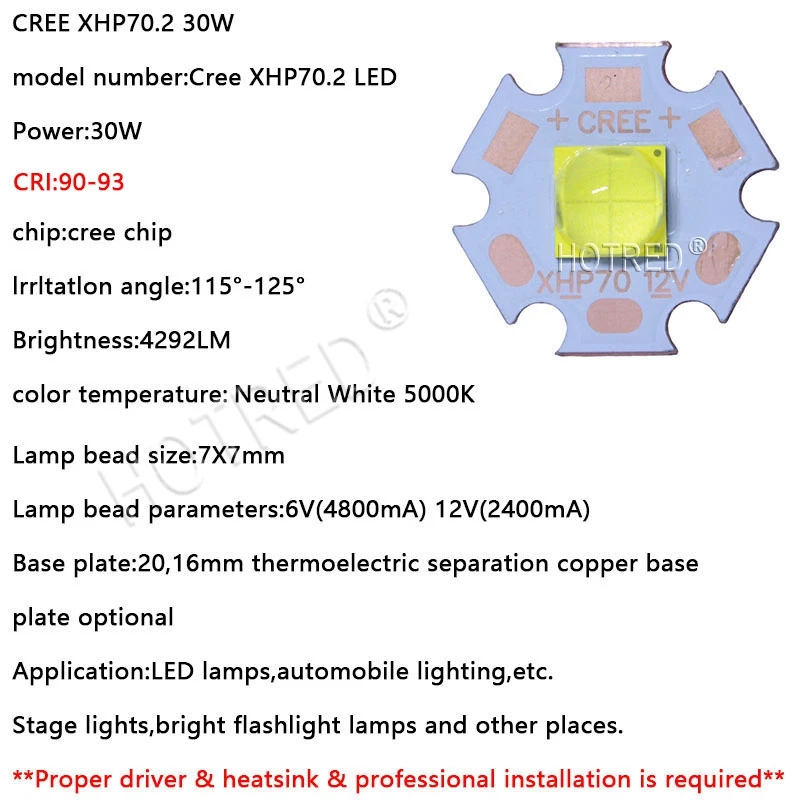CREE XHP70.2 2 поколения XHP70B 6 в 12 В высокий CRI 90-93 Версия 30 Вт нейтральный белый 5000 К диод вспышка светильник 4292LM мотоцикл светильник