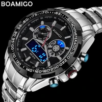 men sport watches military steel digital watch luminous hand quartz watch 2017 boamigo silver gift 30m waterproof wristwatches