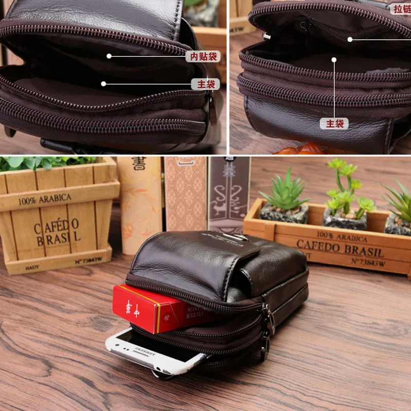 Мужская поясная сумка из натуральной кожи с крючком|waist bag|belt fanny packwaist bag genuine leather |