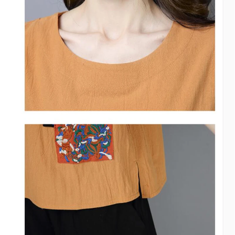 

2019 Summer 2 piece set Women Short sleeve O-neck Casual Tops Fashion Plus size Cotton linen Wide leg pants Two piece set