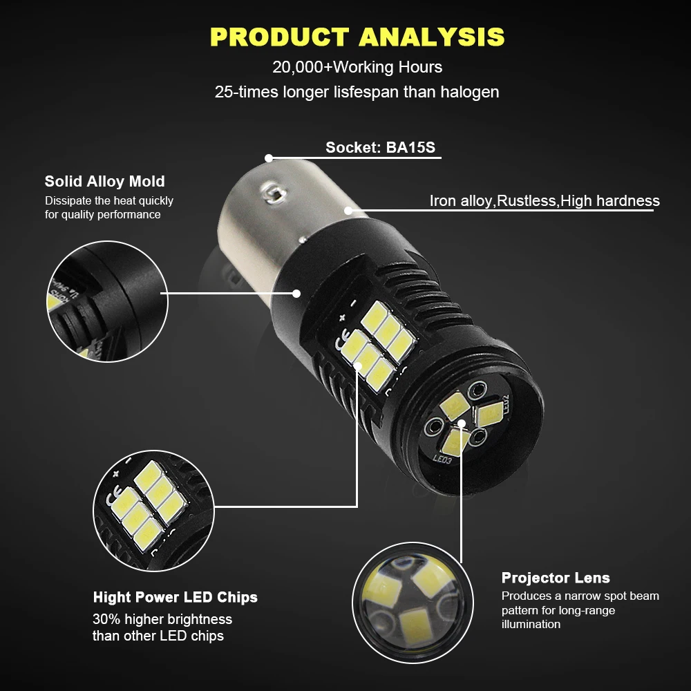 1156 BA15S P21W светодиодный BAU15S PY21W лампы BAY15D 1157 P21/5 Вт 2 шт. 21SMD 3030 автомобильные