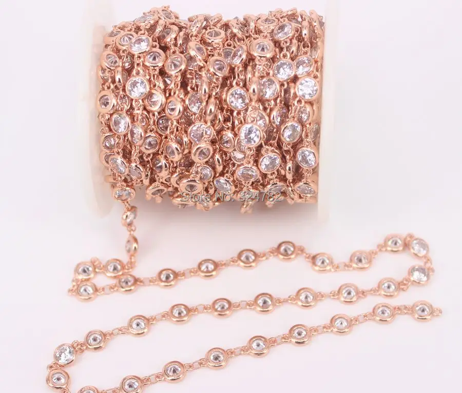 3Meter Cubic Zirconia 6mm Round Beaded Chain With Mix color Brass For Jewelry Making | Украшения и аксессуары