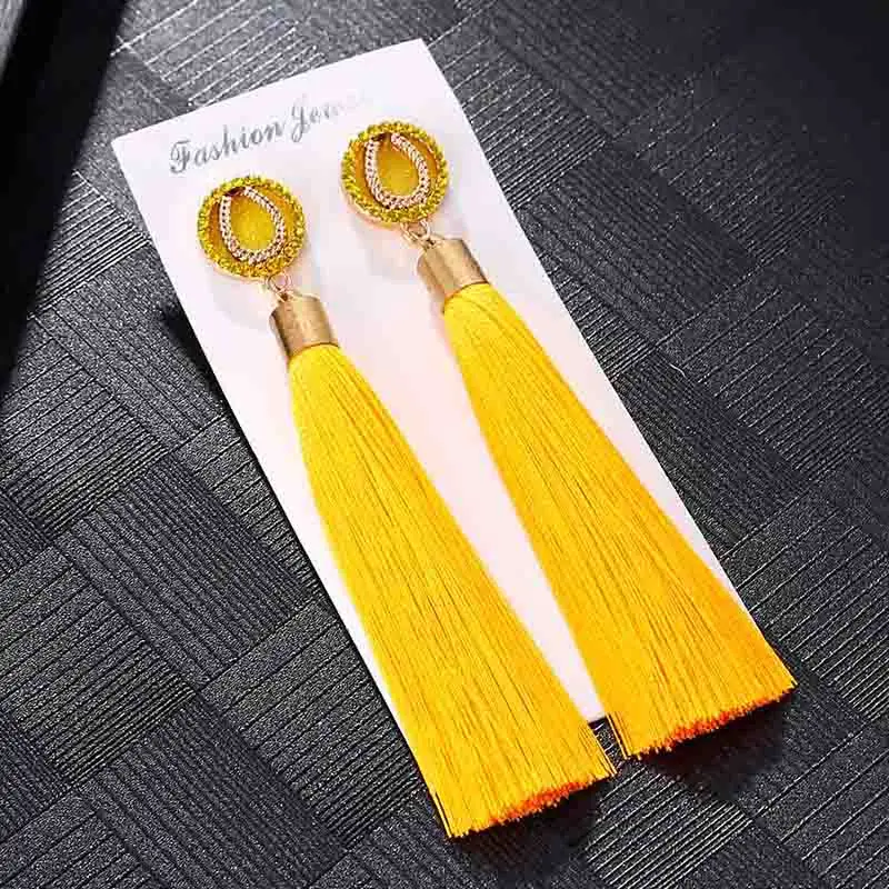 Colorful Women Long Tassel Drop Earrings Crystal Krean Dangle Earring for Vintage Big Statement Ear Fashion Jewelry | Украшения и